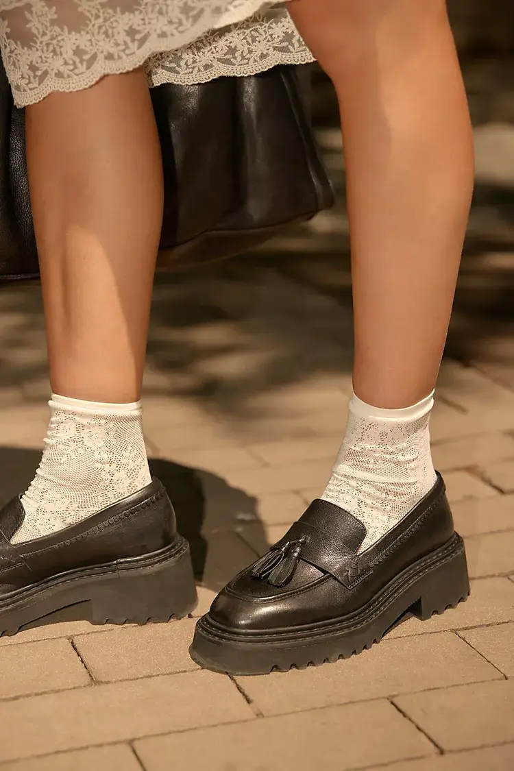 Free People Dahlia Brogue Loafers Black Leather