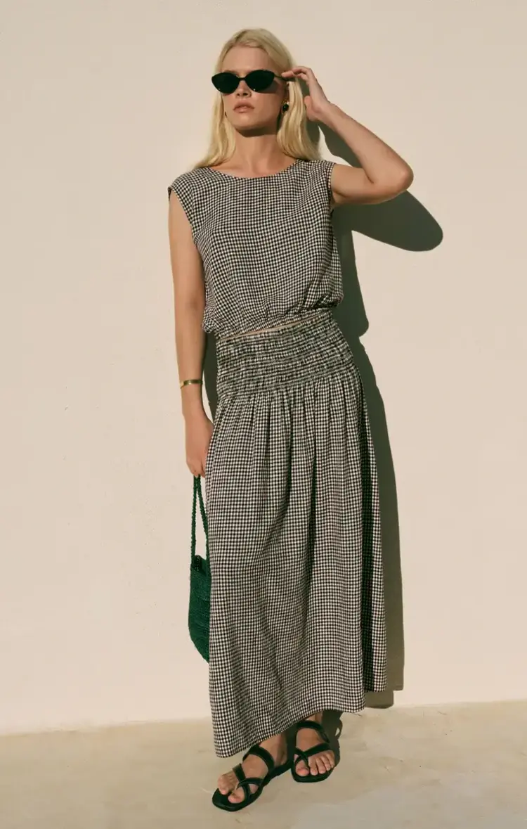 ZSupply Brooke Gingham Maxi Skirt Black