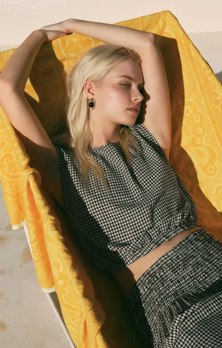 ZSupply Merit Cropped Gingham Linen Top Black