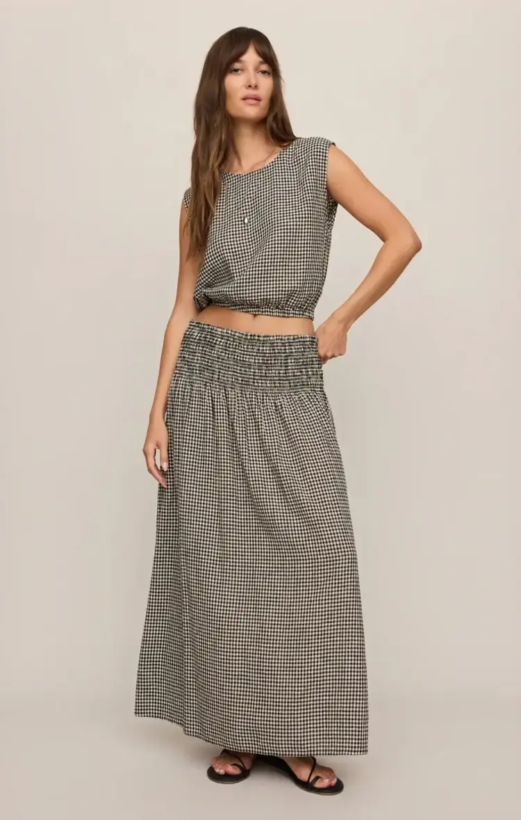 ZSupply Merit Cropped Gingham Linen Top Black