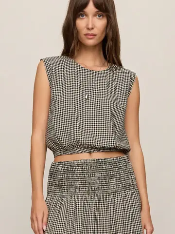 ZSupply Merit Cropped Gingham Linen Top Black