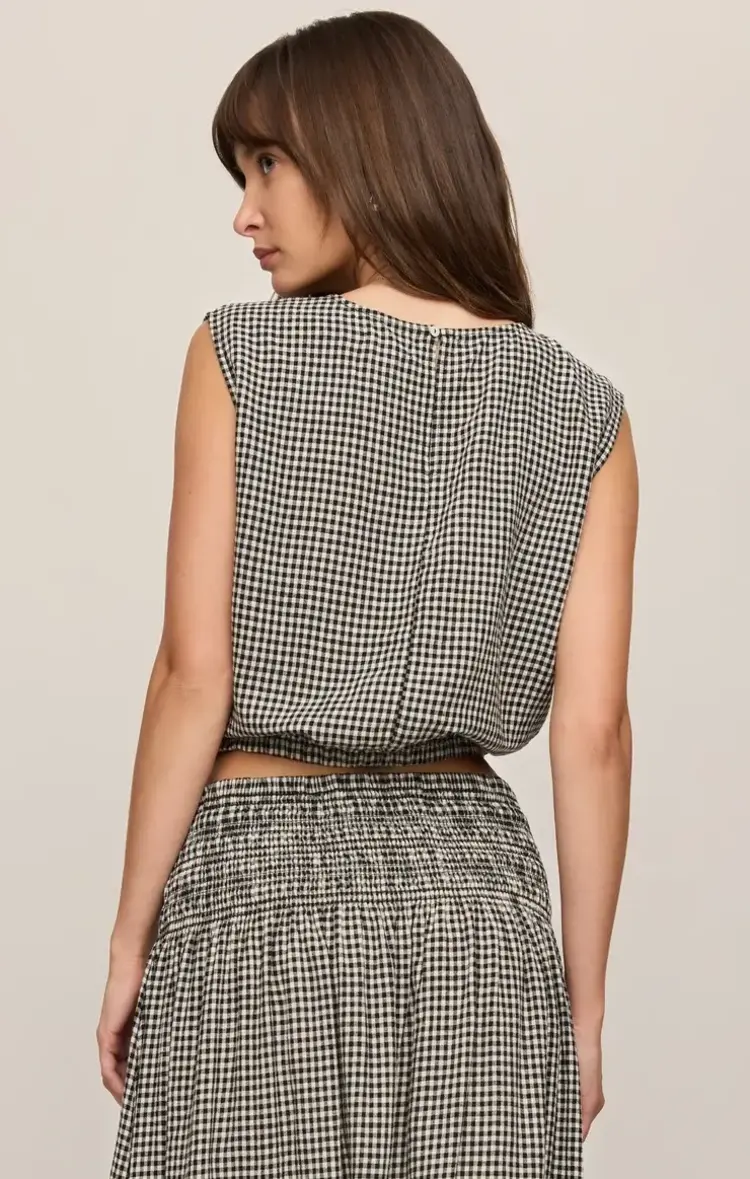 ZSupply Merit Cropped Gingham Linen Top Black