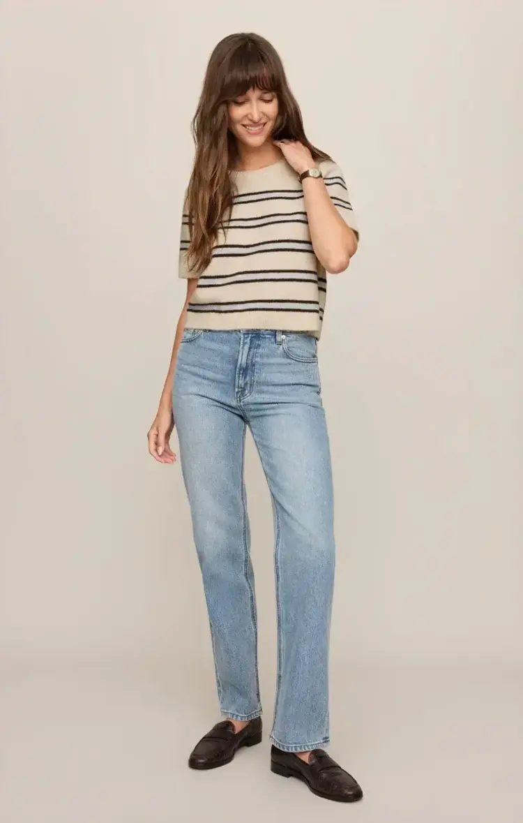 ZSupply Gatewood Stripe Sweater Tee Light Oatmeal Heather
