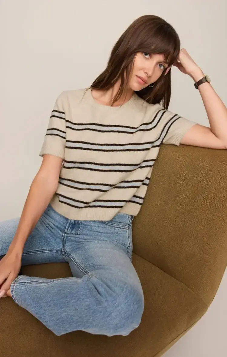 ZSupply Gatewood Stripe Sweater Tee Light Oatmeal Heather