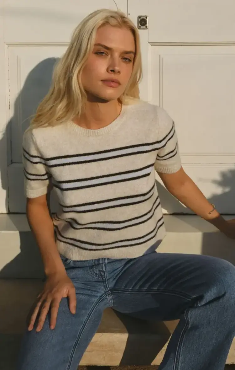 ZSupply Gatewood Stripe Sweater Tee Light Oatmeal Heather