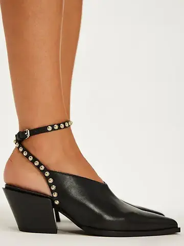 Free People Tell Me About It Studded Wrap Heels Black Leather