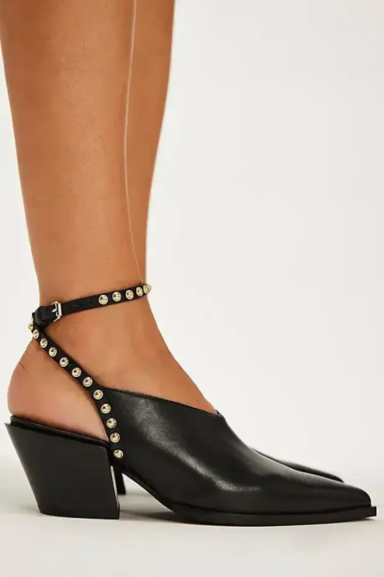 Free People Tell Me About It Studded Wrap Heels Black Leather