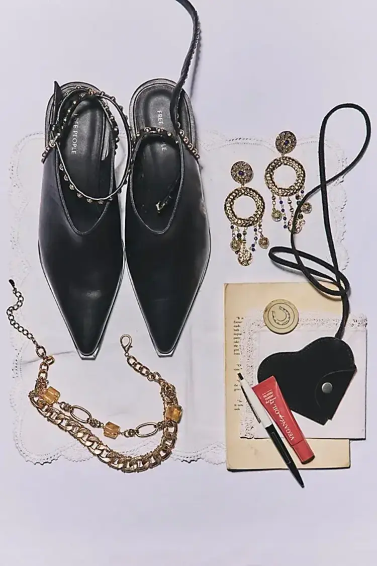 Free People Tell Me About It Studded Wrap Heels Black Leather
