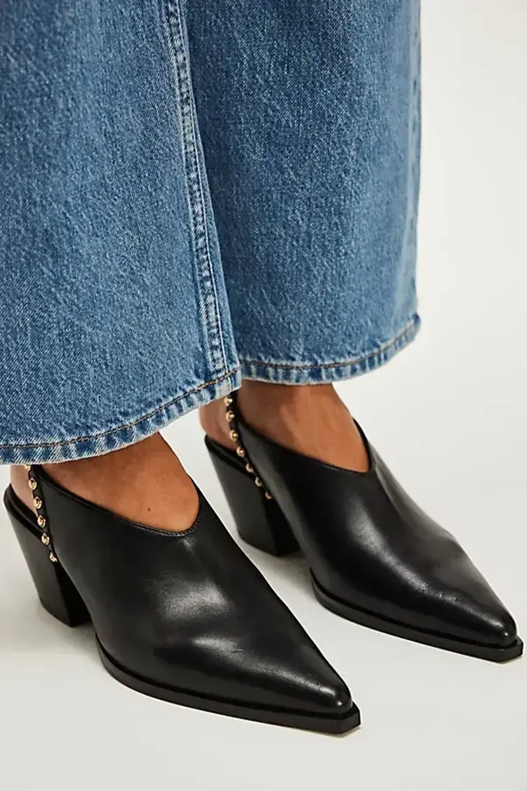 Free People Tell Me About It Studded Wrap Heels Black Leather