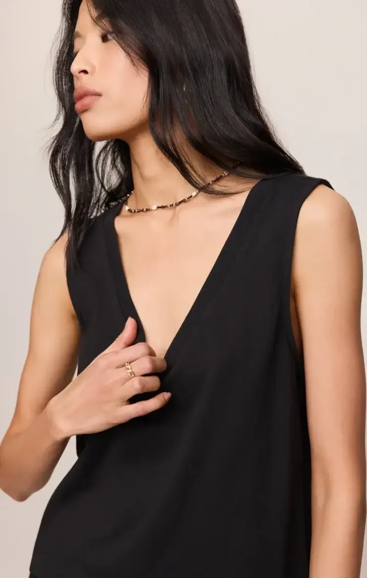 ZSupply Sloane V-Neck Cotton Jersey Tank True Black