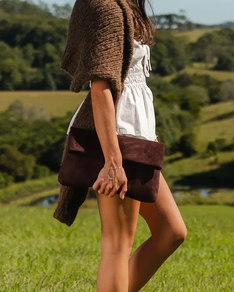 Louenhide Luka Suede Clutch Crossbody Chocolate