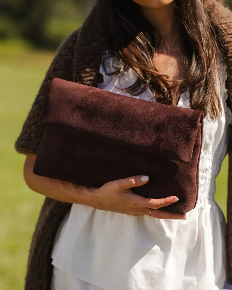 Louenhide Luka Suede Clutch Crossbody Chocolate