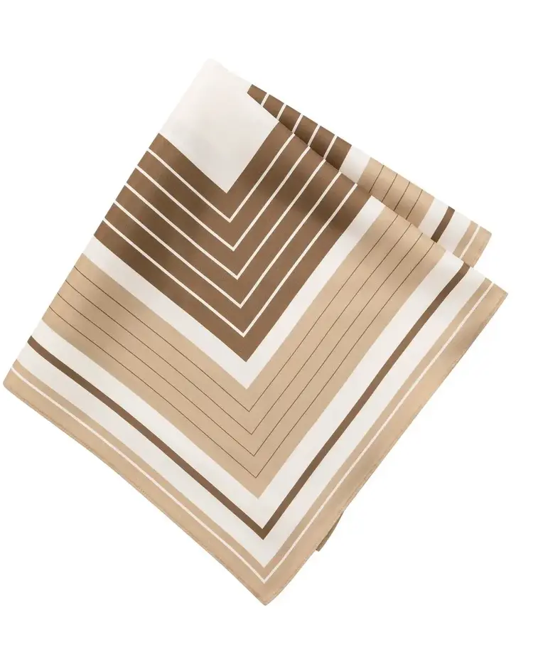 Yaya Printed Satin Twill Striped Border Scarf Cornstalk Brown Dessin