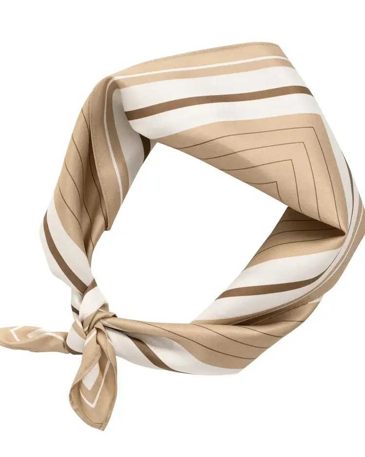 Yaya Printed Satin Twill Striped Border Scarf Cornstalk Brown Dessin