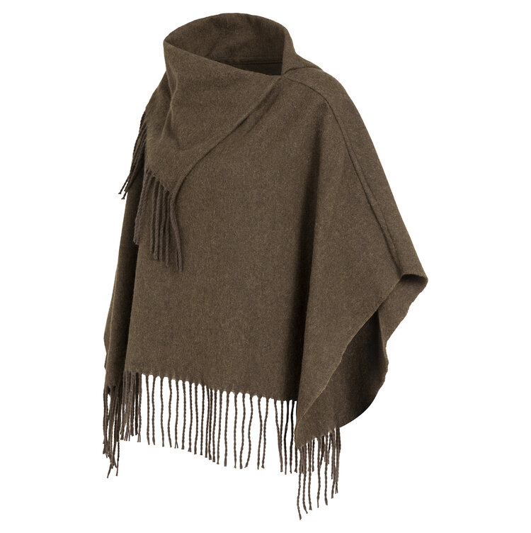 Yaya Poncho with Twisted Self Fringes Slate Black Brown