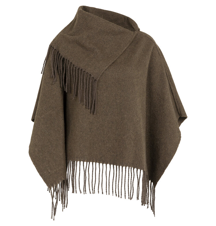 Yaya Poncho with Twisted Self Fringes Slate Black Brown