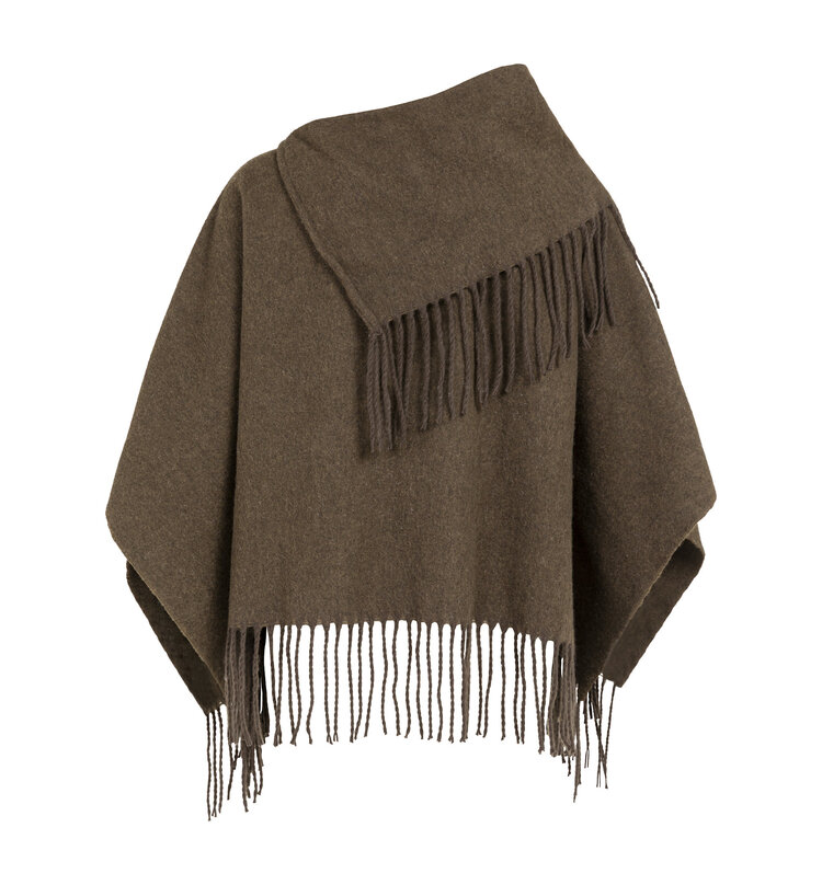 Yaya Poncho with Twisted Self Fringes Slate Black Brown