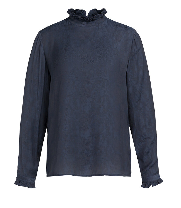 Yaya Long Sleeve Top with Ruffles Cat Black Dessin