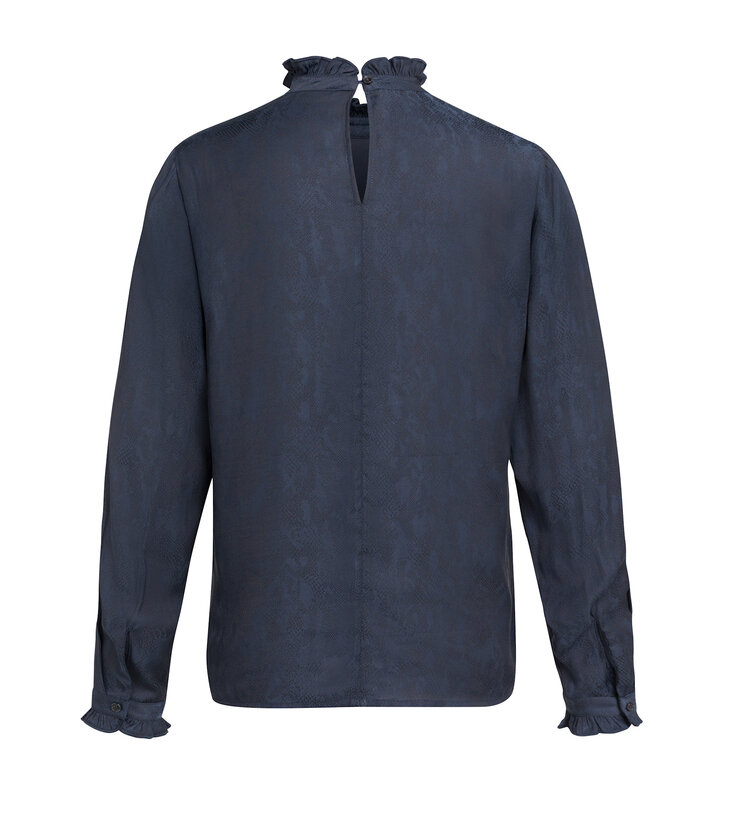 Yaya Long Sleeve Top with Ruffles Cat Black Dessin