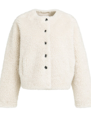 Yaya Oversized Faux Fur Short Jacket Bleached Sand Beige