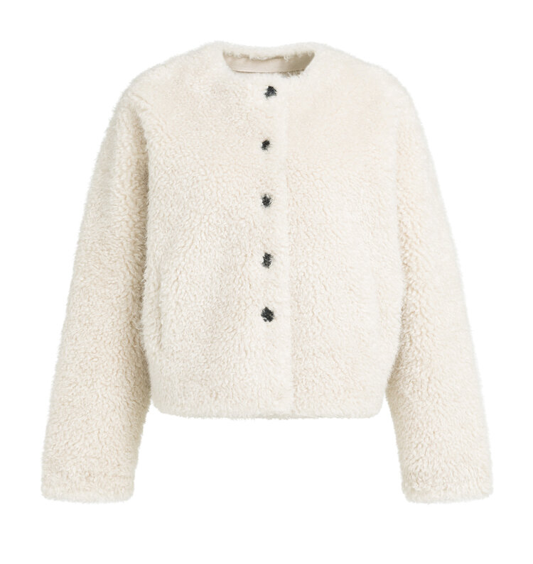 Yaya Oversized Faux Fur Short Jacket Bleached Sand Beige