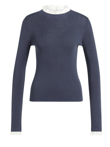 Yaya Fitted Rib Sweater with Ruffle Detail Odyssey Gray