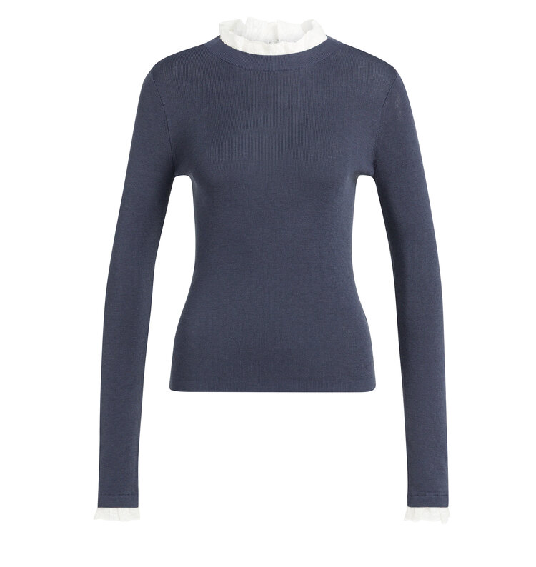 Yaya Fitted Rib Sweater with Ruffle Detail Odyssey Gray