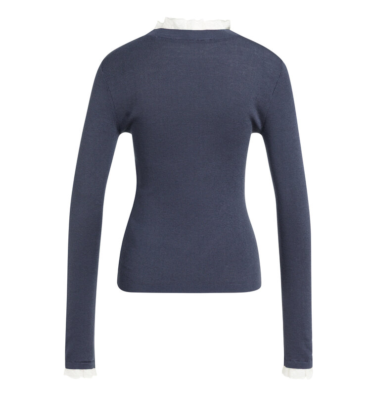 Yaya Fitted Rib Sweater with Ruffle Detail Odyssey Gray