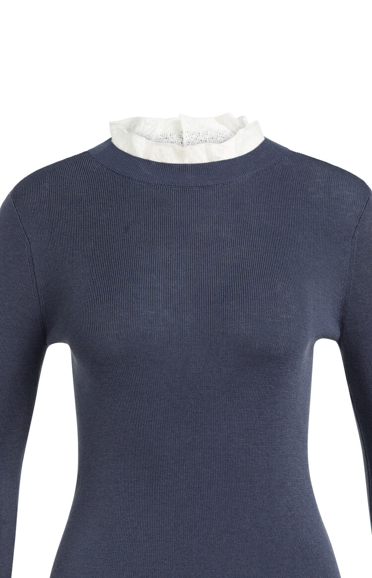 Yaya Fitted Rib Sweater with Ruffle Detail Odyssey Gray