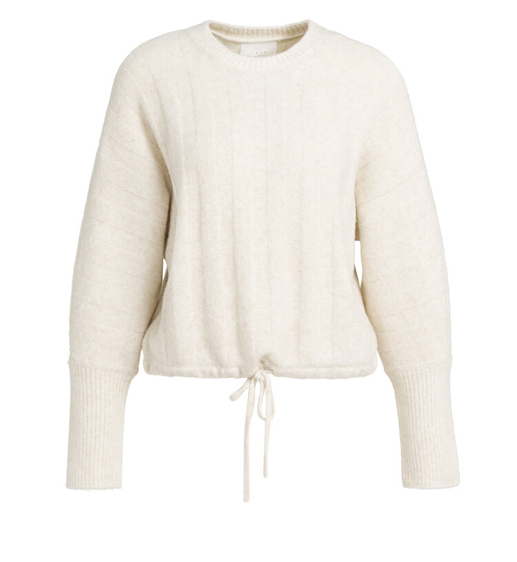 Yaya Rib Batwing Sweater with Cord Off White Melange