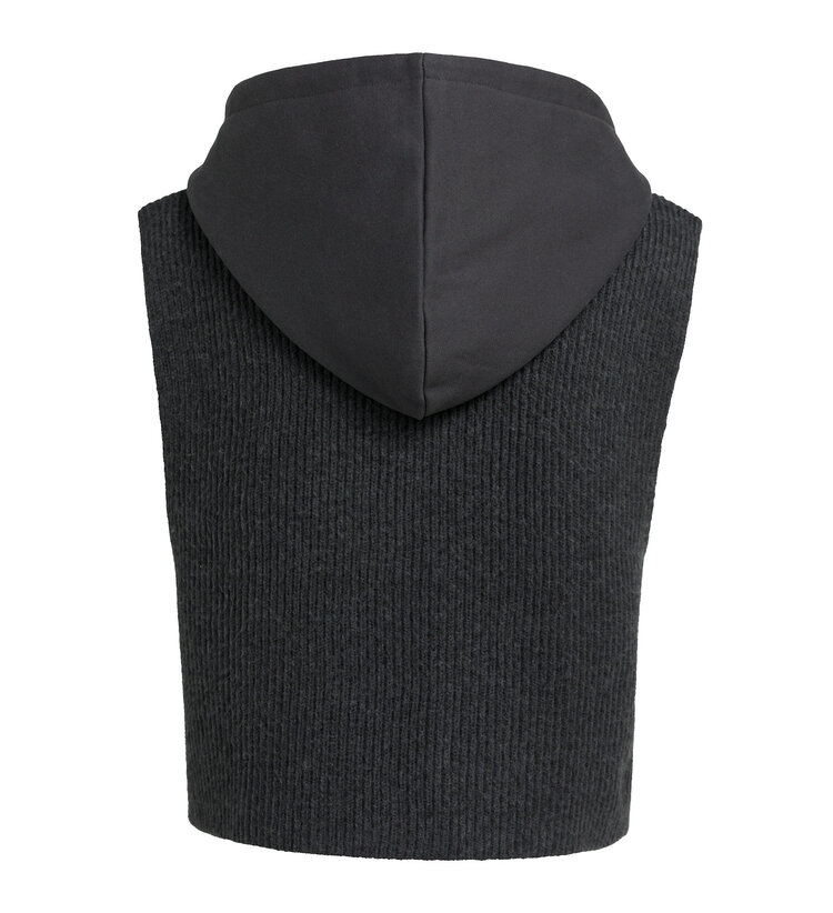 Yaya Sleeveless Sweater with Jersey Hoody Hole Black