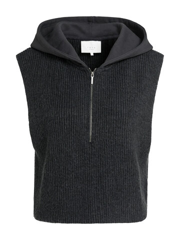Yaya Sleeveless Sweater with Jersey Hoody Hole Black