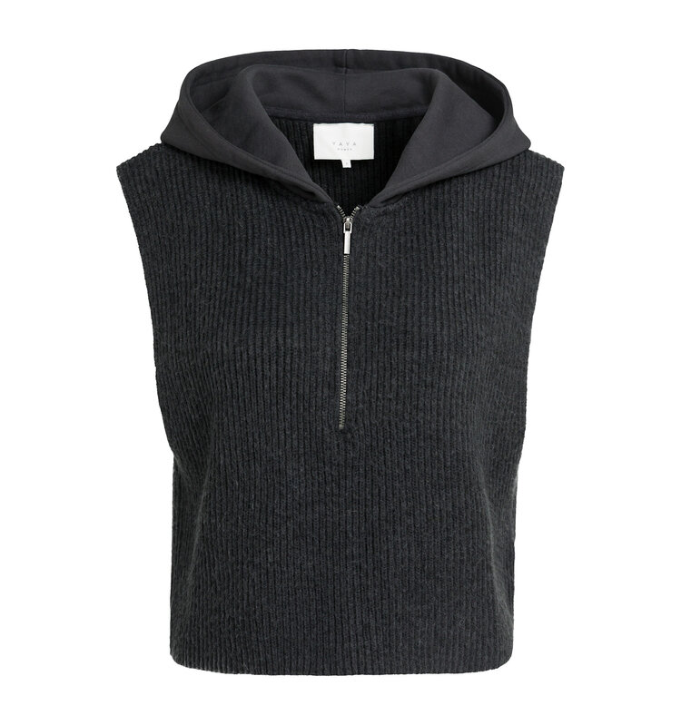 Yaya Sleeveless Sweater with Jersey Hoody Hole Black