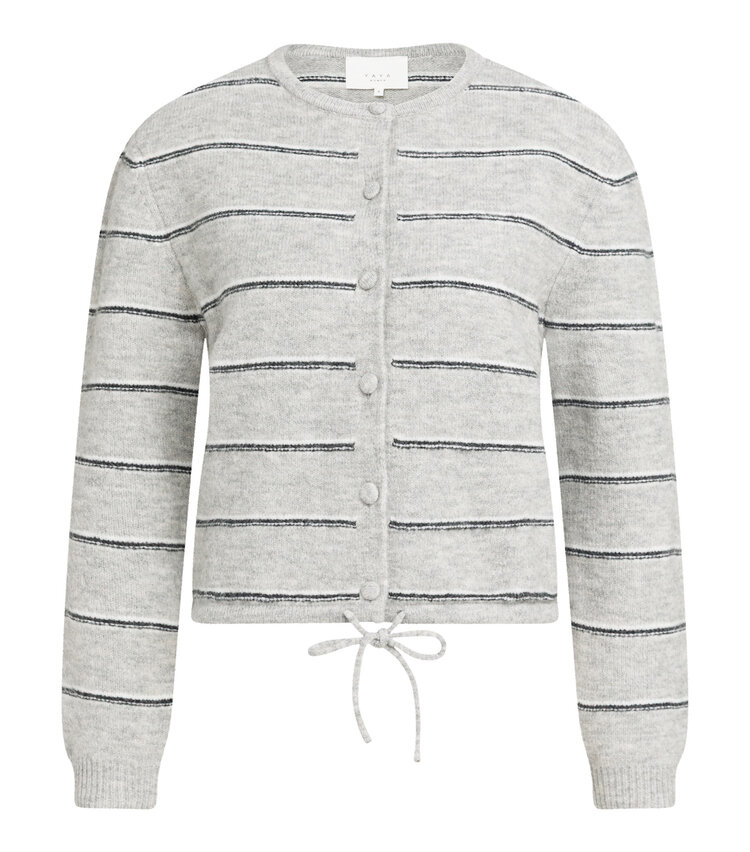 Yaya Knitted Striped Cardigan Long Sleeve Medium Grey Melange