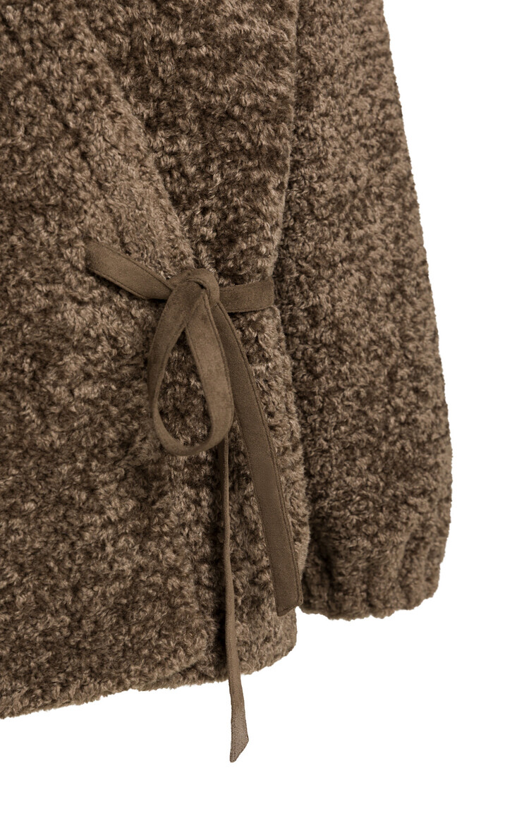 Yaya Faux Fur Kimono Wrap Jacket Slate Black Brown