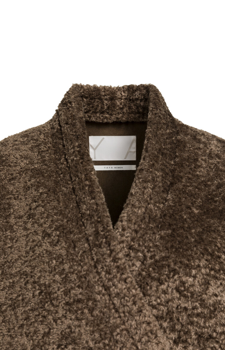 Yaya Faux Fur Kimono Wrap Jacket Slate Black Brown