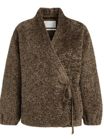 Yaya Faux Fur Kimono Wrap Jacket Slate Black Brown