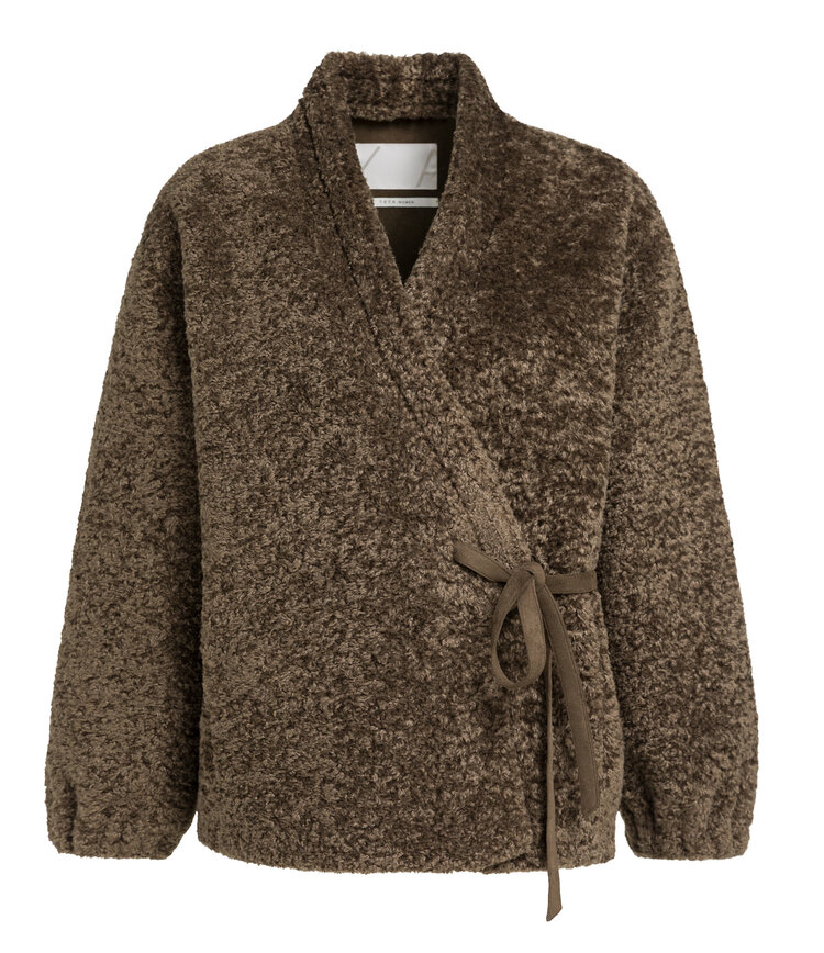 Yaya Faux Fur Kimono Wrap Jacket Slate Black Brown