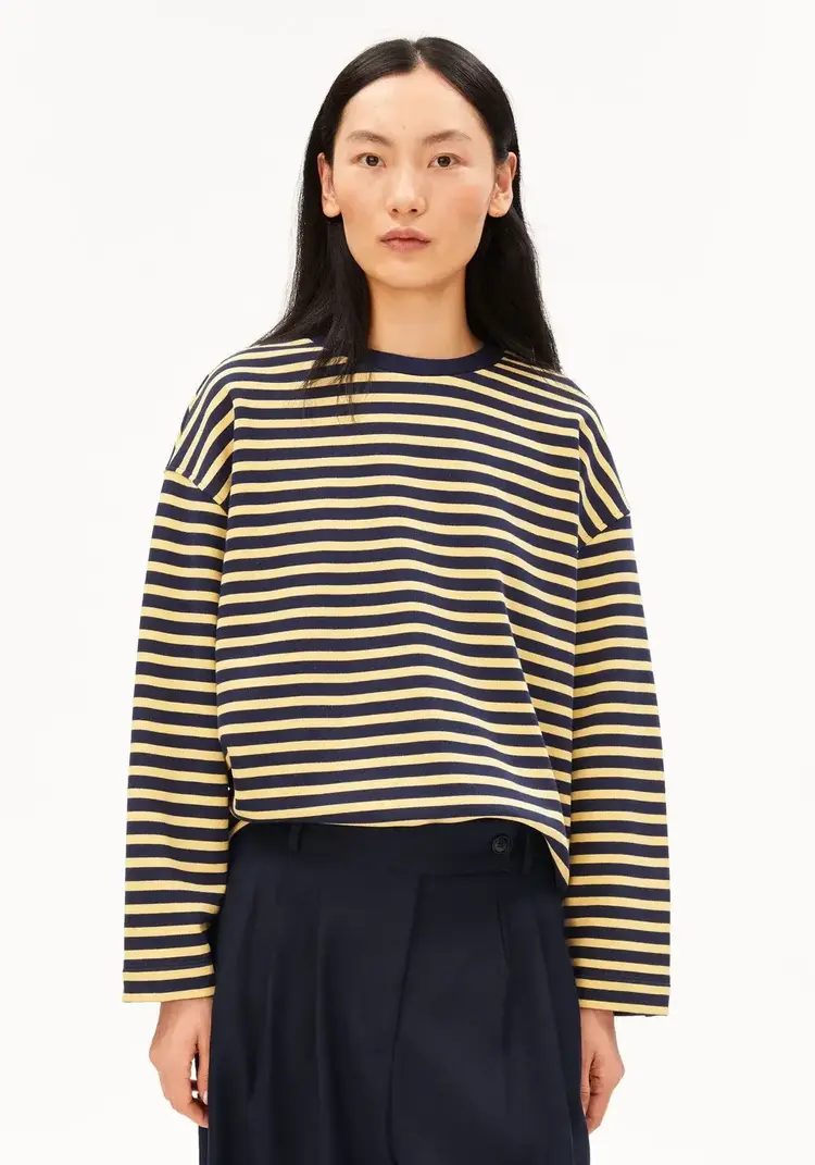 Armed Angels FRANKAA Maarlen Stripe Sweatshirt Golden Hay-Tinted Navy