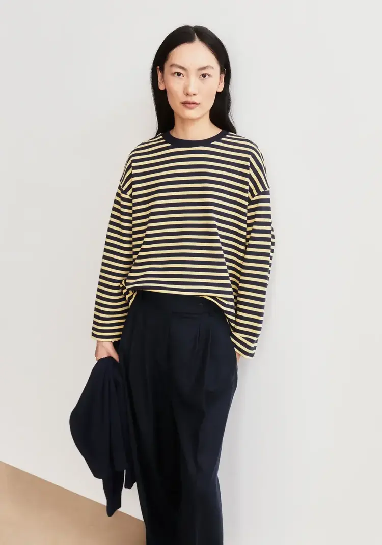 Armed Angels FRANKAA Maarlen Stripe Sweatshirt Golden Hay-Tinted Navy