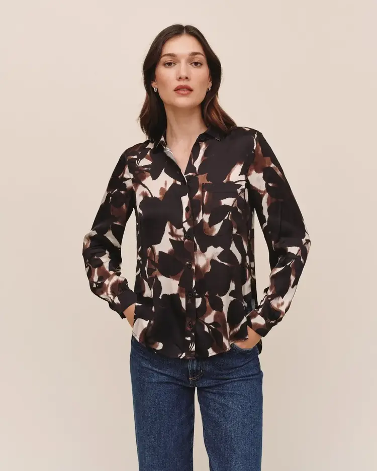 Bella Dahl Long Sleeve Round Hem Button Down Shadow Floral Print