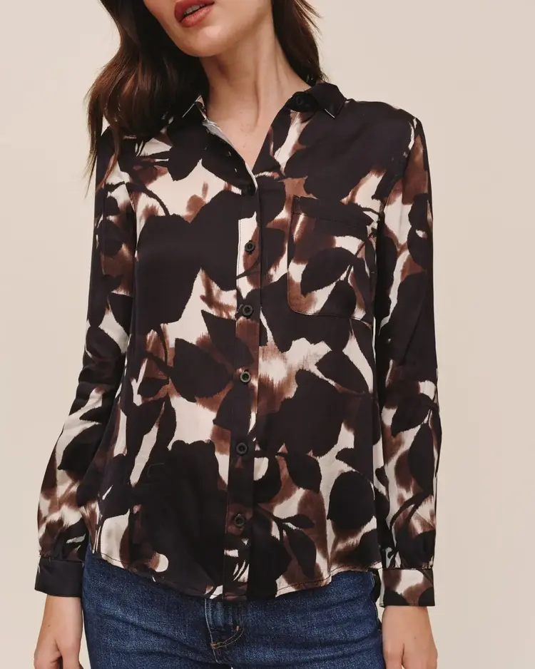 Bella Dahl Long Sleeve Round Hem Button Down Shadow Floral Print