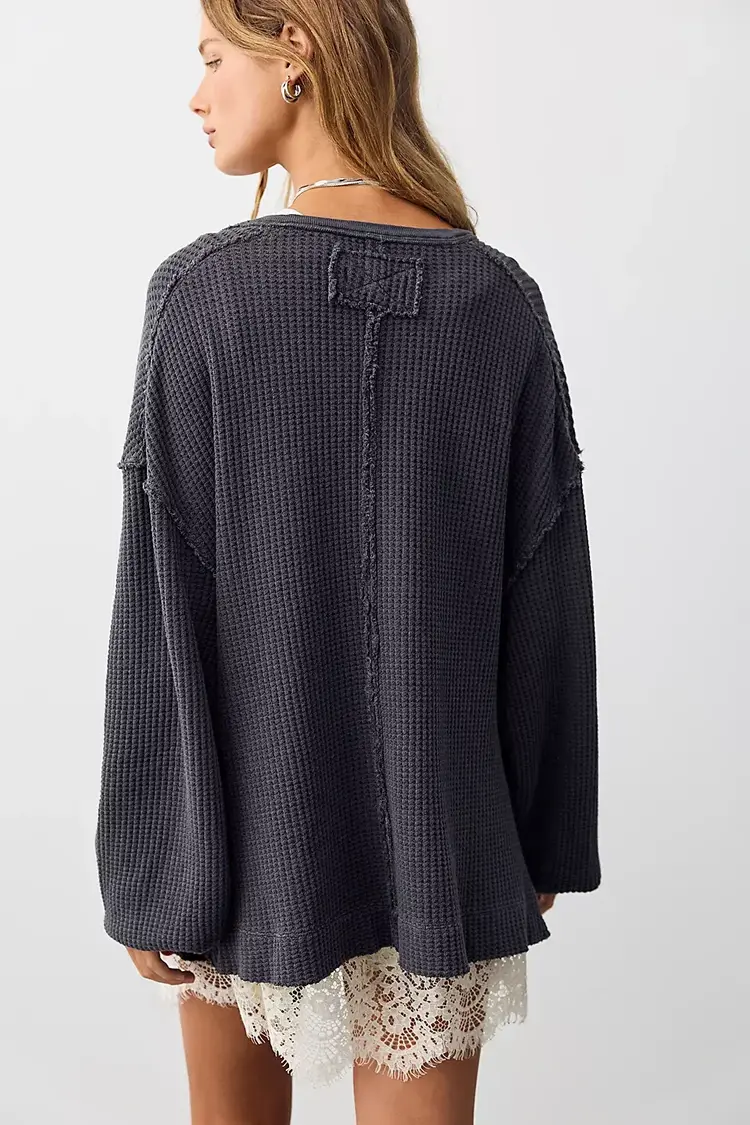 Free People Montreal Oversized Thermal Henley Black