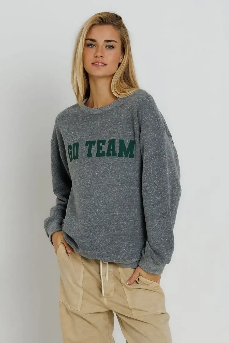 Sunny Somewhere Go Team Oversized Crew Heather Grey
