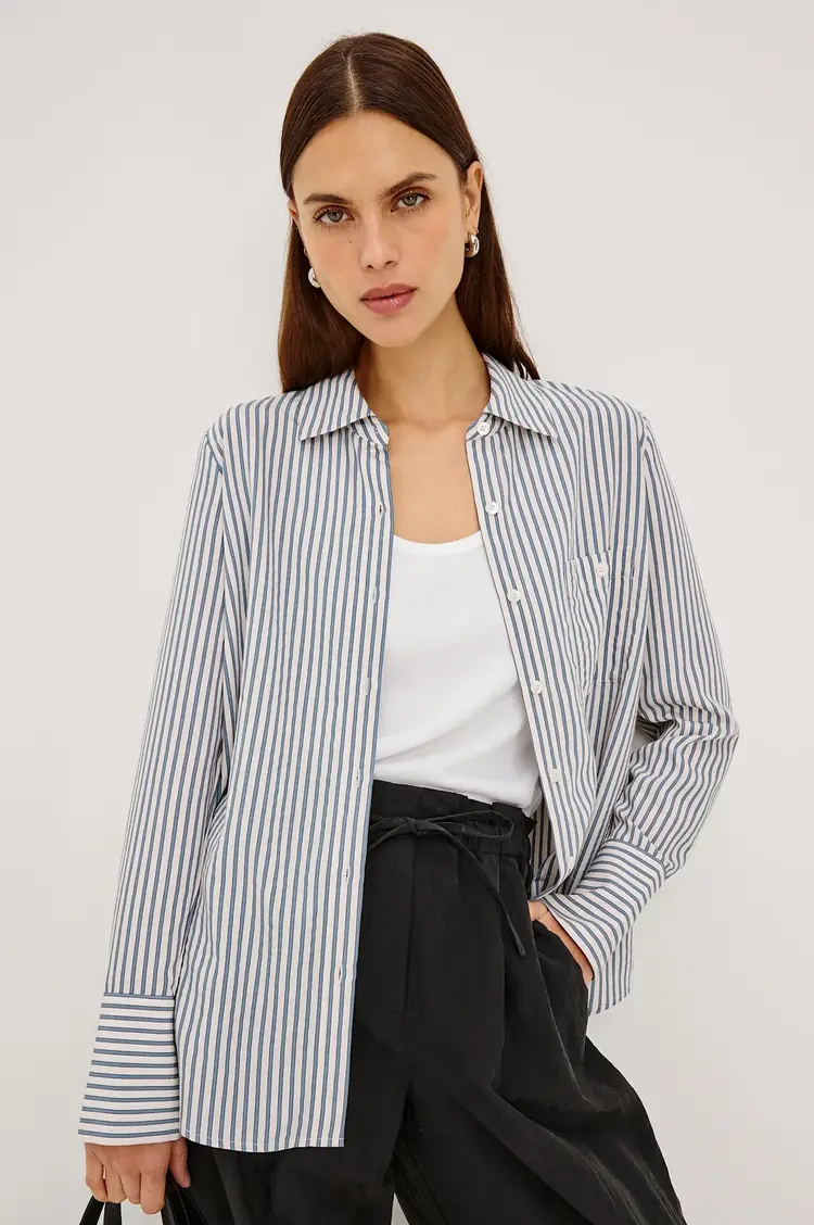 Rails Beck Top Ivory Steelblue Stripe
