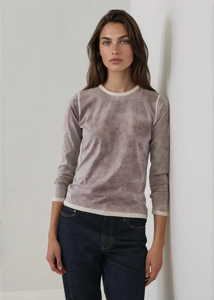 Patrick Assaraf Reverse Spray Lightweight Pima Cotton Slim T-Shirt Brown Stone