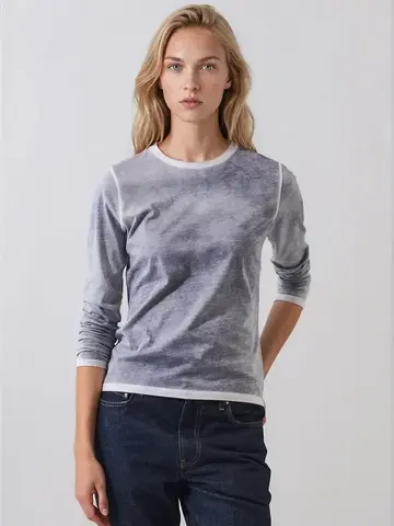 Patrick Assaraf Reverse Spray Lightweight Pima Cotton Slim T-Shirt Storm Blue