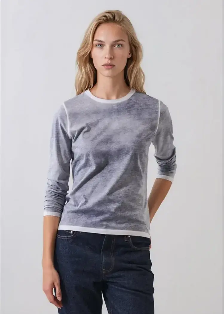 Patrick Assaraf Reverse Spray Lightweight Pima Cotton Slim T-Shirt Storm Blue