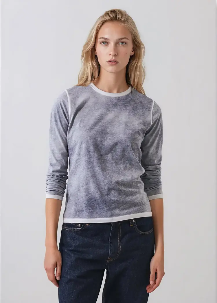 Patrick Assaraf Reverse Spray Lightweight Pima Cotton Slim T-Shirt Storm Blue