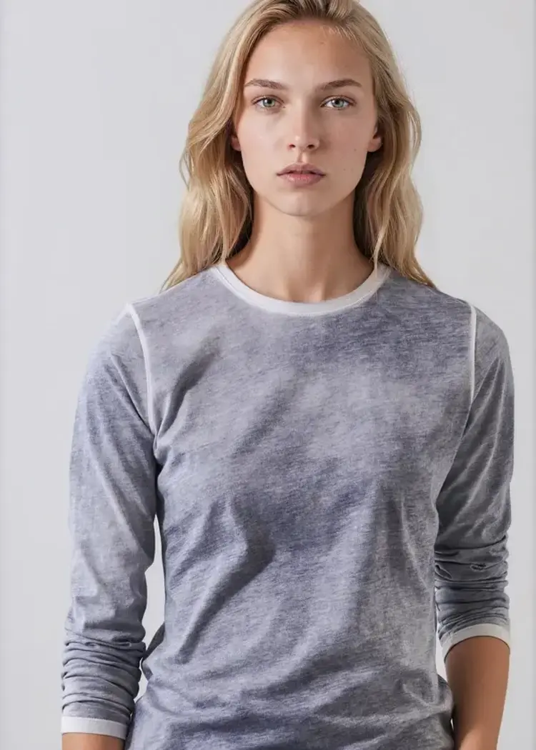 Patrick Assaraf Reverse Spray Lightweight Pima Cotton Slim T-Shirt Storm Blue